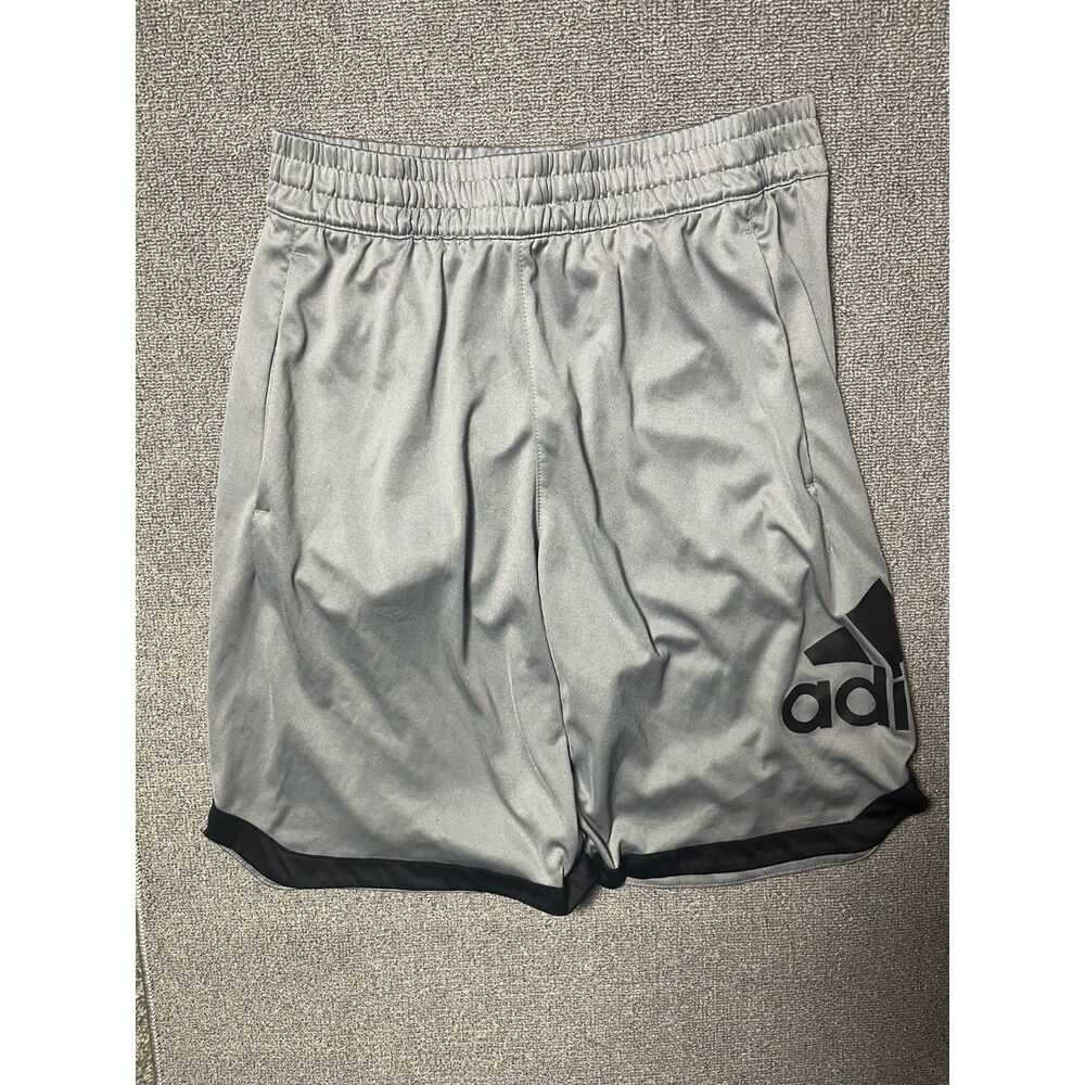 Adidas Mens Athletic Shorts Gray Black Logo Elastic Waist Size M